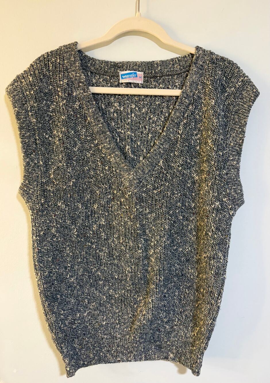 Vintage 80s Wrangler Sweater Vest M USA Made Blue Marled Knit V Neck